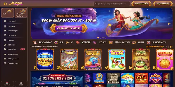 Alawin Casino mobile home screen