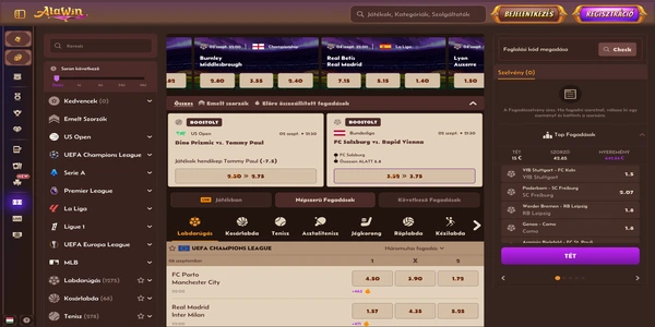 Alawin Casino sports betting selection on mobile