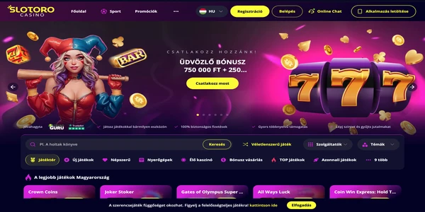 Slotoro Casino mobile home screen